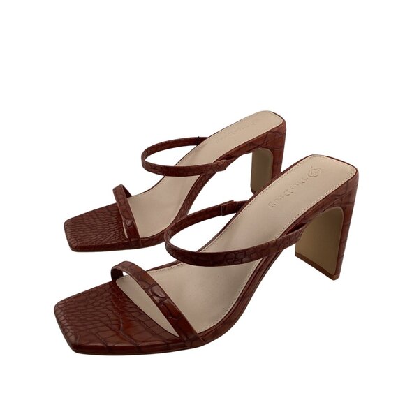 The Drop Heels Size 7.5 NWOB Tortoise Shell Womens Avery Square Toe Two Strap Sa - Picture 7 of 9